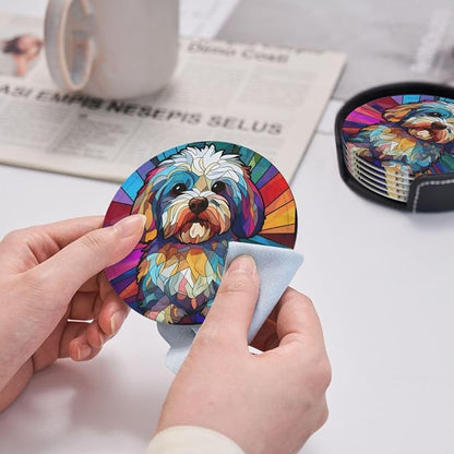 Havanese Stained Dog Breed Glass Art Leather Drinks Coasters - Image 4