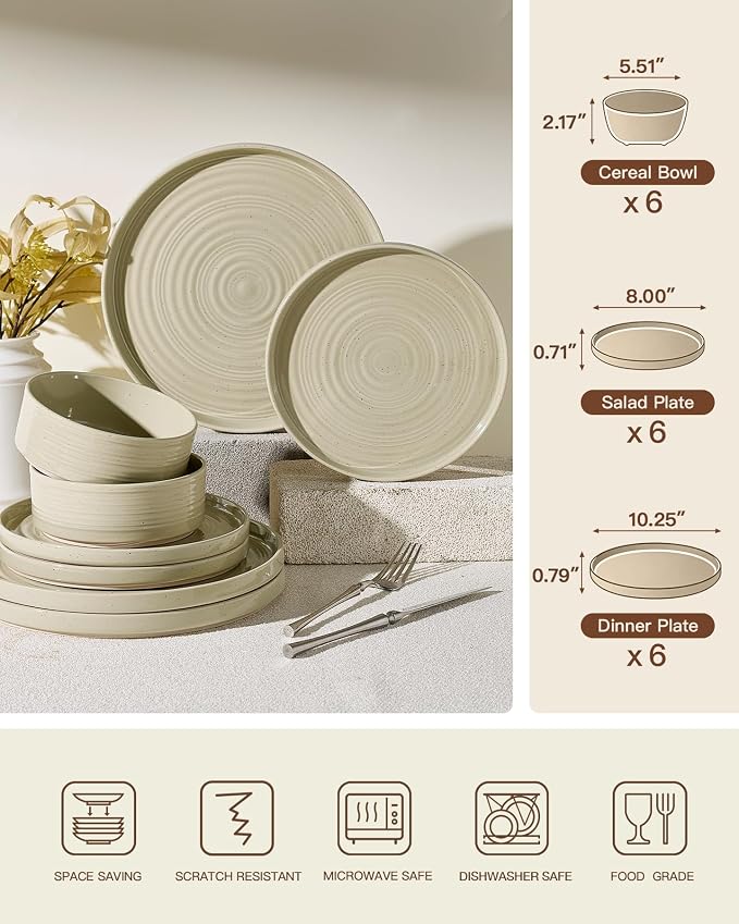 Dinnerware Set for 6, Ceramic Plates & Bowls - Image 7