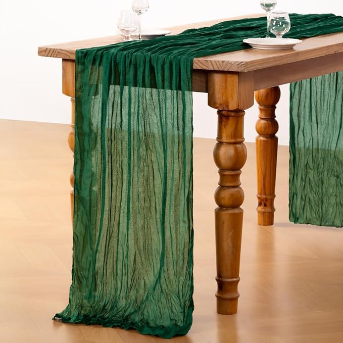 DeZerlor Emerald Green Cheesecloth Table Runners 2 Pack Christmas Runners | - Image 4