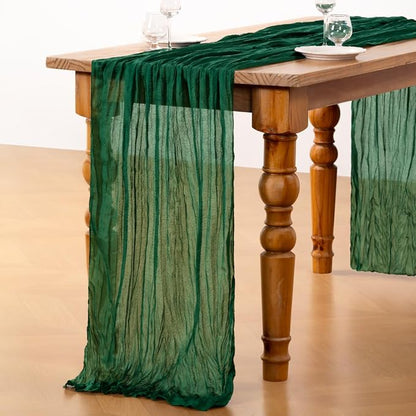 DeZerlor Emerald Green Cheesecloth Table Runners 2 Pack Christmas Runners | - Image 4