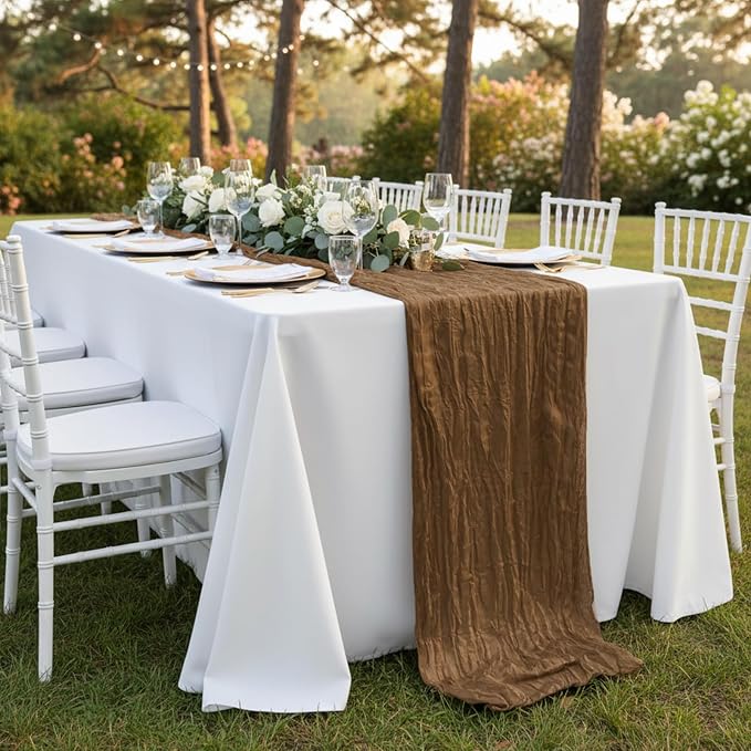 1 Pack Light Brown Cheesecloth Table Runner 120 Inch Boho Wedding Decor | - Image 8