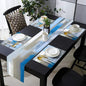 Light Blue Grey Table Runner & Placemats Set, Linen 108" Long | Abstract by TQFZP