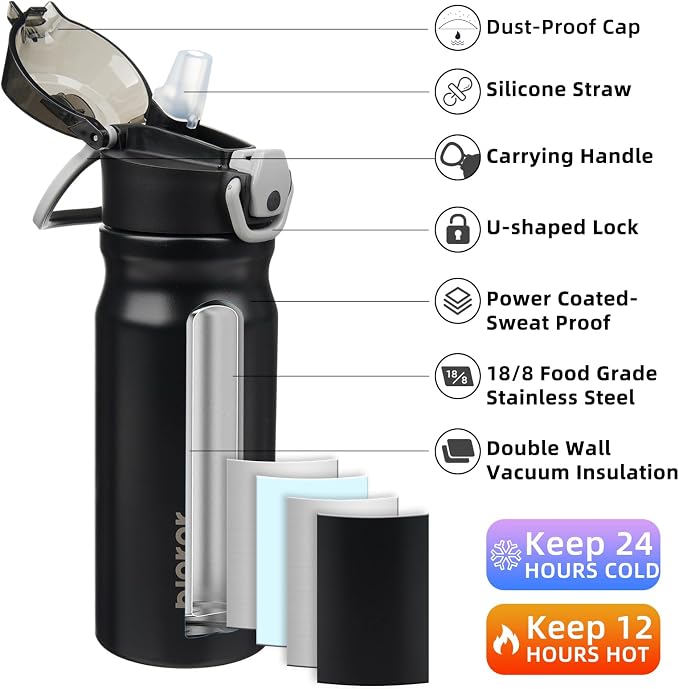 BJPKPK 18 oz Water Bottle with Straw & Handle, Insulated Stainless Flask | Leak - Image 2
