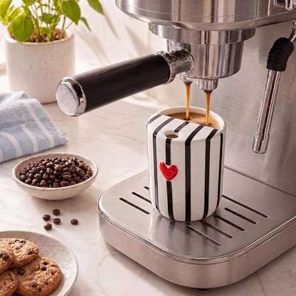 Ceramic Mug with Sip Hole 10 oz Novelty Black Striped Red Heart Ceramic Coffee - Image 5