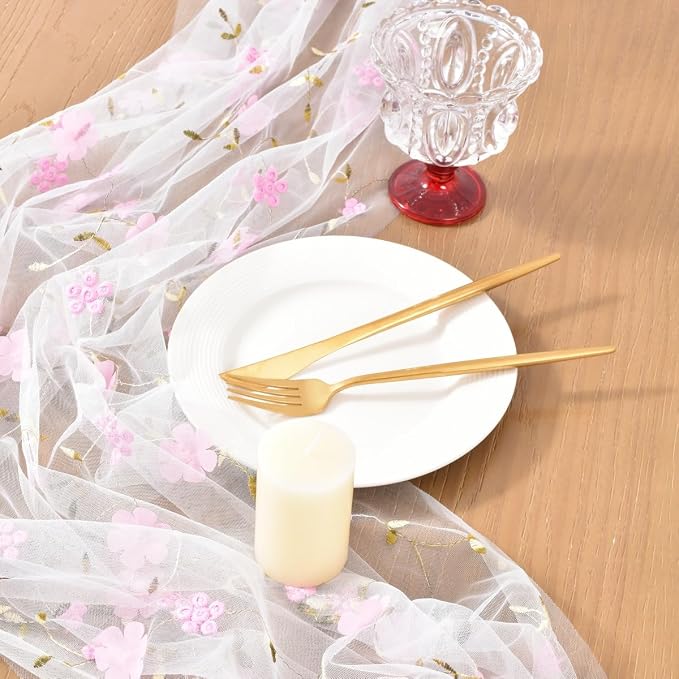 Wildflower Floral Sheer Tulle Gauze Table Runner Wedding Baby Shower Decor | - Image 2