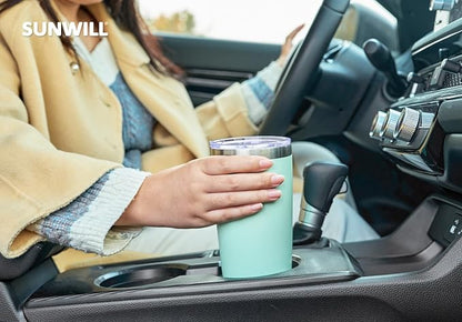 SUNWILL Travel Coffee Mug with Lid, 20 oz Tumbler Set of 2, Insulated Stainless Steel Cup for Water, Tea, Powder Coated Sakura & Mint
