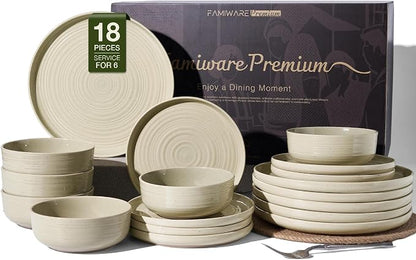 Stoneware Dinnerware Set for 6, Chip & Scratch Resistant, Microwave & by FamiwarePremium