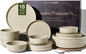 Stoneware Dinnerware Set for 6, Chip & Scratch Resistant, Microwave & by FamiwarePremium