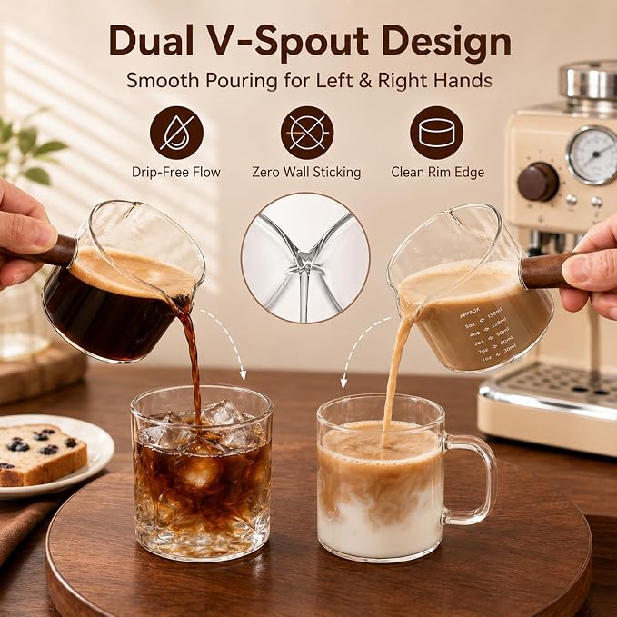 5oz Espresso Cups Set of 2, Double Spout Clear Borosilicate Glass - Image 6