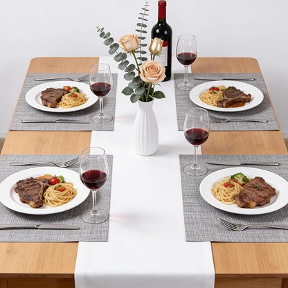 Timeet Placemats Set of 4, Heat Resistant Non-Slip Place Mats, Durable Washable PVC Vinyl Woven Table Mats, Linen Textured Table Placemats for Dining Kitchen Resistant Easy to Clean(Gray)