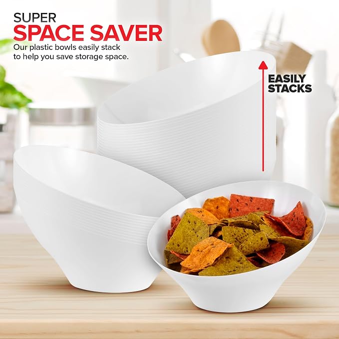 54oz White Plastic Serving Bowls Large Disposable Snack Bowl Candy Dishes - Image 7