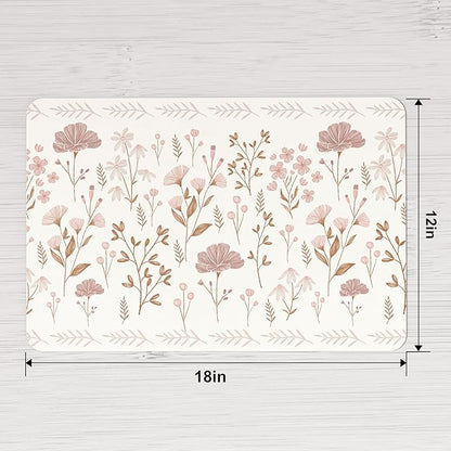 QIYI Placemats Set of 6, 12x18 Inch Faux Leather Place Mats for Kitchen Dinning, Heat Resistant Anti Slip Floral Table Mats, Waterproof Wipeable Washable Placemat Party Beige Table Décor, Pink Flowers