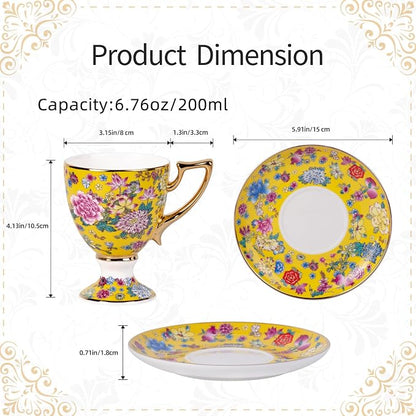 KAMMAK Tea Cup and Saucer, Ceramic Coffee Cups, 7 oz, Afternoon Tea and - Image 2