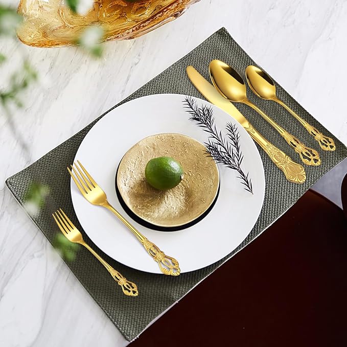 20 Pieces Gold Gorgeous Retro Silverware Set - Image 5
