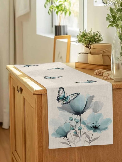 Turquoise Floral Table Runners 90 Inches Long, Spring Flowers Butterfly Table - Image 7