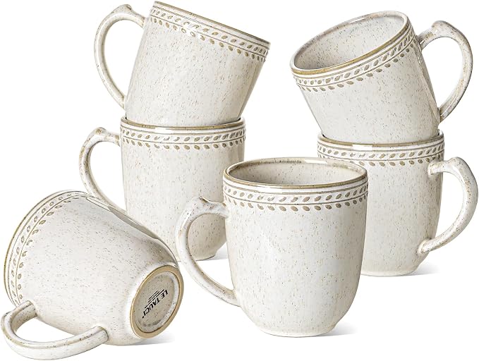 LE TAUCI Coffee Mugs 18 oz, Ceramic Mug Set, Embossment Cups by LETAUCI
