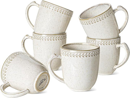 LE TAUCI Coffee Mugs 18 oz, Ceramic Mug Set, Embossment Cups by LETAUCI