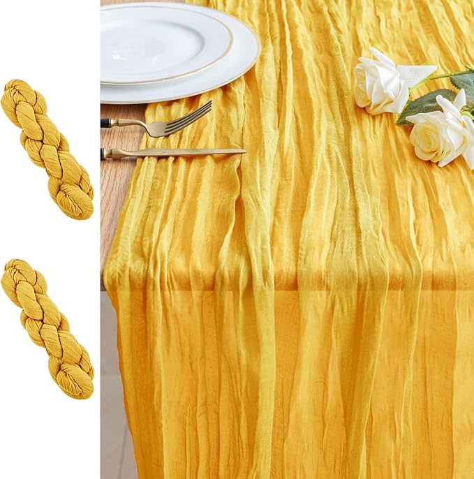 Cheesecloth Table Runner 10FT 2Pcs Gold Boho Gauze Rustic Sheer Runners | by Xiomot