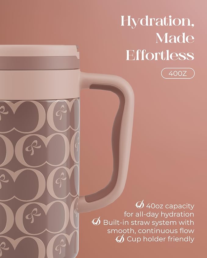 40 oz Insulated Tumbler with Handle and Push-Button Straw Lid, Stainless Steel - Image 5