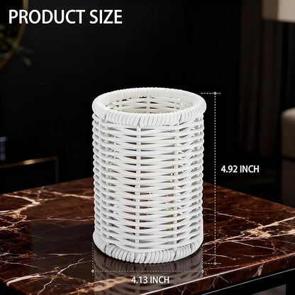 Rattan Jars, Car Storage Box, 4.13" x 4.92" Bathroom Essentials Accessories Decor, Round Vanity Storage Organizers, for Hair Accessories, Cotton Pads, Cotton Ball, Cosmetics, White (DP054)