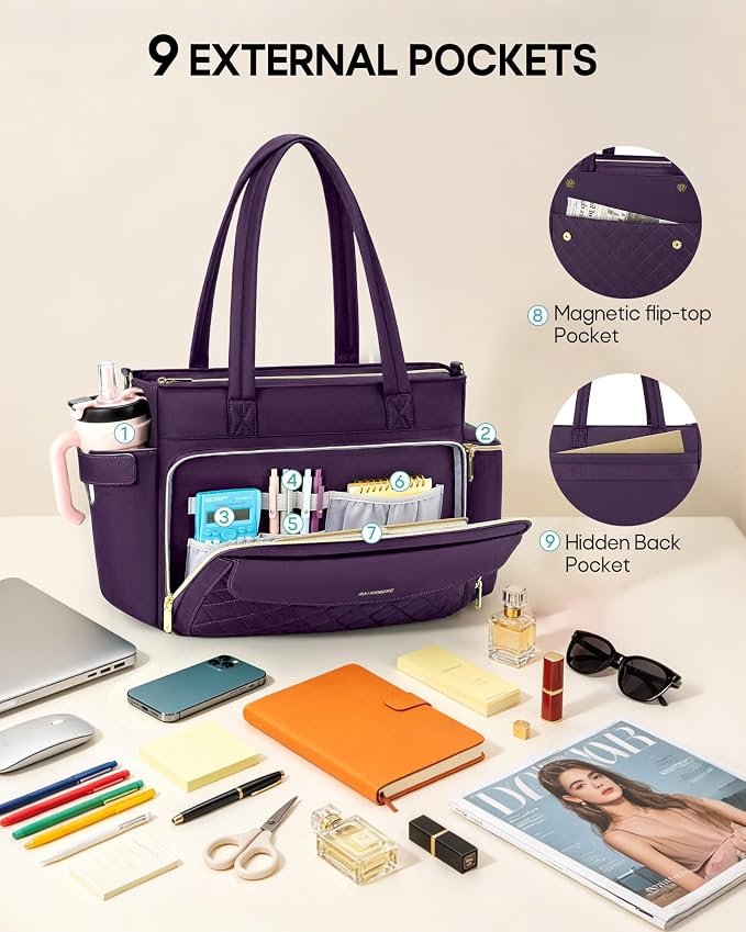 RAINSMORE Teacher Bag for Women, 15.6" Laptop Work Tote, 40oz Cup Holder | - Image 7