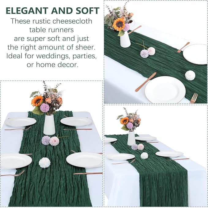 6 Pack Emerald Green Cheesecloth Table Runner 35 x 120 Inch | Boho Gauze Fabric - Image 4