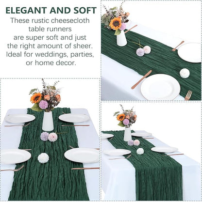 6 Pack Emerald Green Cheesecloth Table Runner 35 x 120 Inch | Boho Gauze Fabric - Image 4