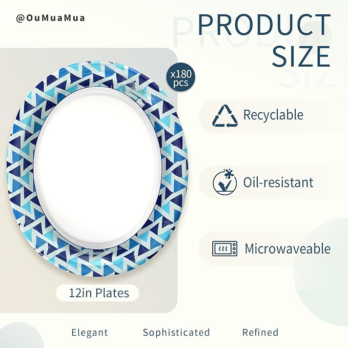 Paper Plates 12 Inch, Microwave Safe, Sturdy Bulk Paper Plates, Elegant Blue - Image 4