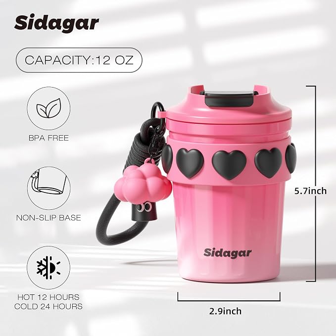 SDGA+ 12 oz Travel Coffee Mug Spill Proof Leak Proof, Stainless Steel Thermal - Image 2