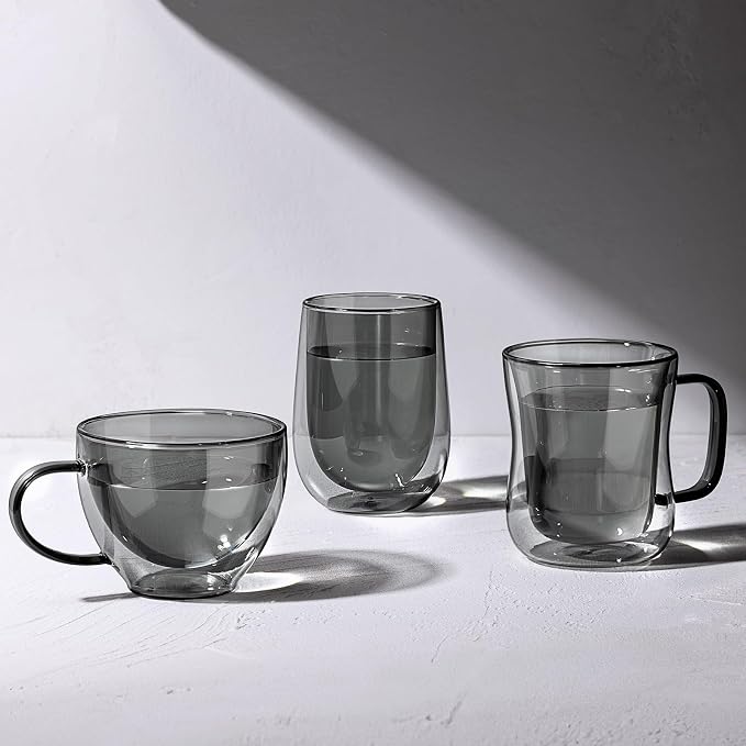 ecooe Black Double Walled Glass Coffee Mug 12 oz Latte Cappuccino Cups Set of 2 - Image 2