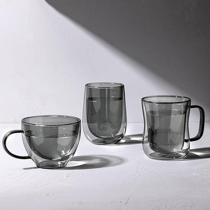 ecooe Black Double Walled Glass Coffee Mug 12 oz Latte Cappuccino Cups Set of 2 - Image 2