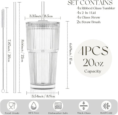 KEMORELA 20oz Ribbed glass cups - Image 3