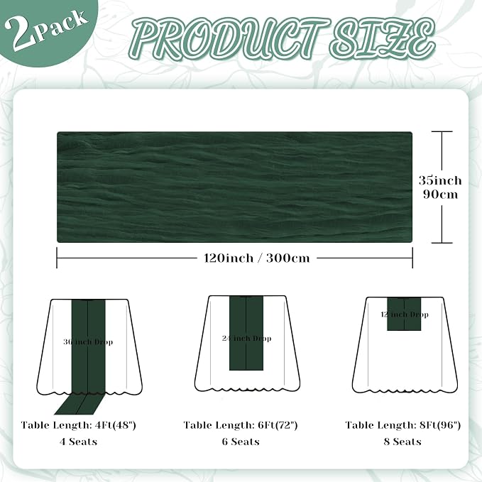 2 Pack Cheesecloth Table Runner, 120 Inch Emerald Green Table Runner | 10 Ft - Image 2