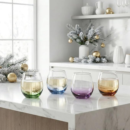 ColoVie 15oz Stemless Wine Glasses Set of 6, Lead-Free Crystal Colored Gradient Wine Glass, Iridescent Ombre Glassware for Red & White Wine, Unique Housewarming & Birthday Gifts for Women