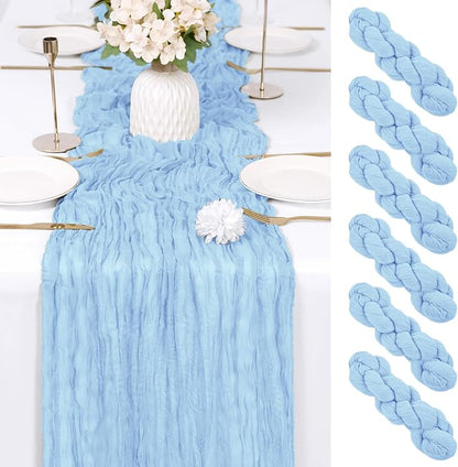 6 Pack Baby Blue Cheesecloth Table Runner 17x108 Inch Semi Sheer Boho Gauze by Unknown