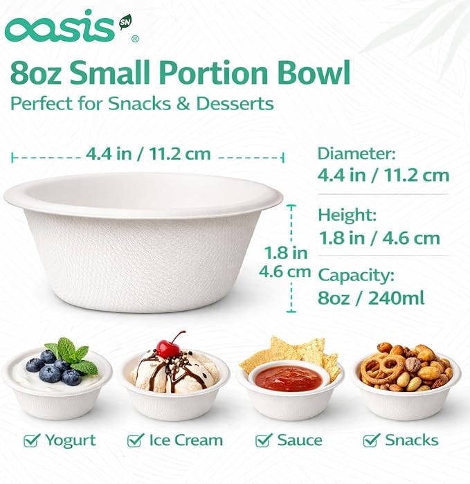 8 oz 128-Pack Compostable Paper Bowls, Small Disposable Dessert & Snack Bowls - Image 2