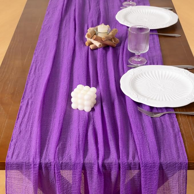Cheesecloth Table Runner Summer Boho Wedding Shower Party Home Decor | Purple - Image 5