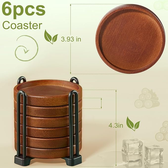 Set of 6 Wooden Coasters with Holder-Coffee Table Coasters - Image 2