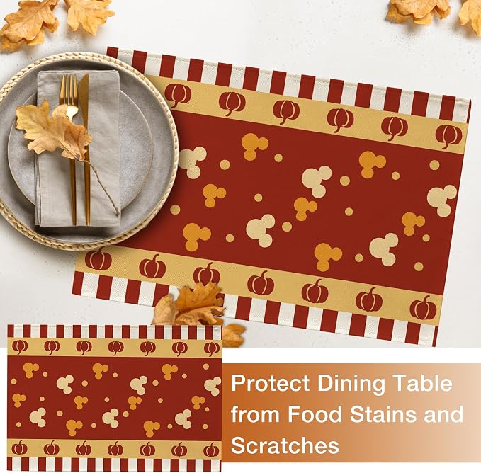 Seliem Red Fall Placemats Set of 4, Autumn Pumpkin Polka Dot Dining Table | - Image 5