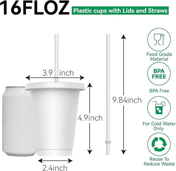 16 oz Reusable White Plastic Cups - Image 2