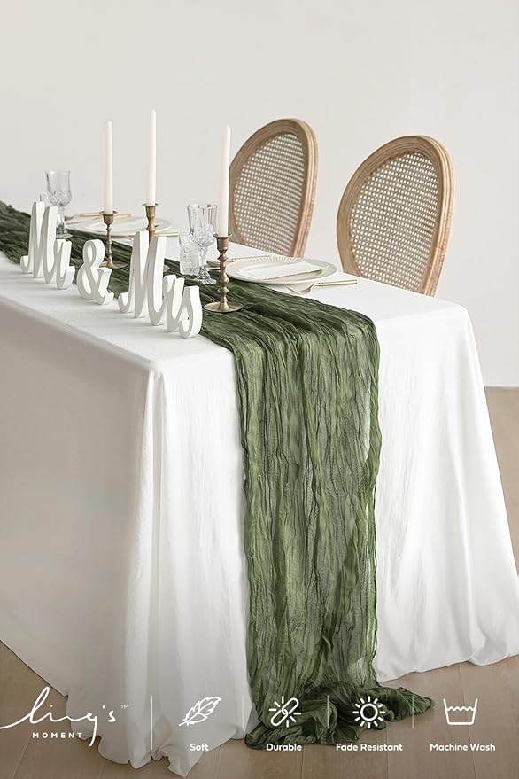 Ling's Moment Moss Green Cheesecloth Table Runner, 120 Inch 10FT | Boho Gauze - Image 2