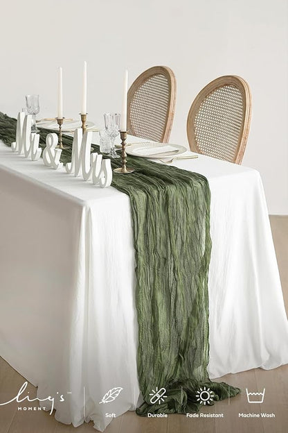 Ling's Moment Moss Green Cheesecloth Table Runner, 120 Inch 10FT | Boho Gauze - Image 2