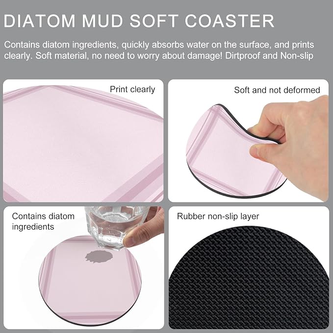 Pink Grid Coasters Set of 6 Absorbent Coasters - Image 5