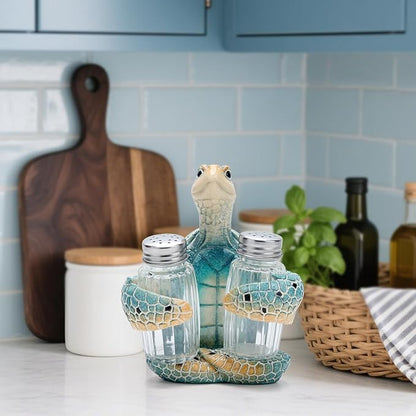 Hodao Sea Turtle With Salt and Pepper Shaker Figurines Decorations Turtle Set with Holder Figurine for Beach Bar or Tropical Kitchen Decor Turtle Table Decorations For Home Gifts (Turtle)