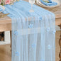 Artoid Mode Blue Flower Pearl Blue Gauze Table Runner 10FT, Seasonal Sheer by ArtoidMode