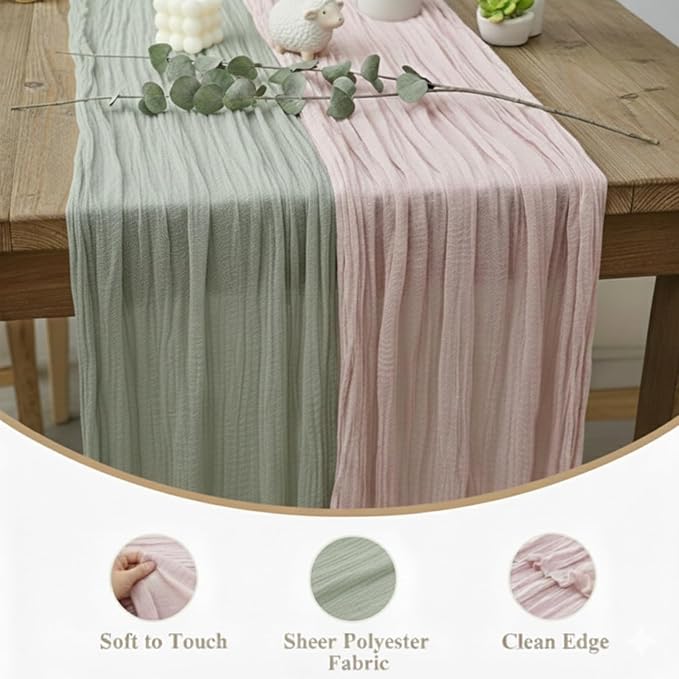 Cheesecloth Table Runner 6 Pack Sage Green and Dusty Pink, Boho Gauze Table - Image 6