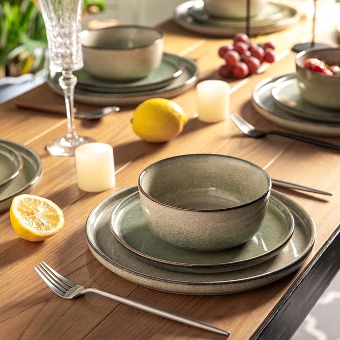 AmorArc Ceramic Dinnerware Sets,Round Reactive Glaze Stoneware Plates and Bowls Set,Highly Scratch Resistant | Dishwasher & Microwave Safe Dishes,Service for 6 (18pc)