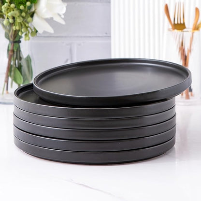 AmorArc Ceramic Dinner Salad Plates Set of 6, 8.5 Inch Reactive Matte Glaze Dish Set, Dessert,Salad, Appetizer, Small Dinner Plate,Microwave, Dishwasher Safe, Scratch Resistant, Matte Black
