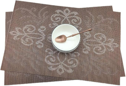 Gugrida Luxury Coffee Placemats Set of 6 Crossweave Woven Vinyl Placemat for Dining Table Heat Resistant Non-Slip Kitchen Table Mats Easy to Clean