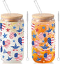 Sliner 2 Pcs Patriotic Glass Cups 4th of July Gifts Tumbler by Sliner